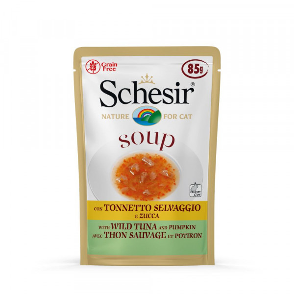 Schesir Cat Soup met wilde tonijn & pompoen natvoer kat (zakjes 85 g) 2 dozen (40 x 85 g)