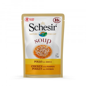 Schesir Cat Soup kip en pompoen natvoer kat (zakjes 85 g) 2 dozen (40 x 85 g)