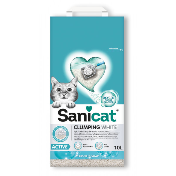 Sanicat Clumping White Active Marseille zeep kattenbakvulling 10 liter