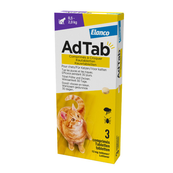 AdTab anti vlo kauwtabletten voor de kat +2-8kg - 2 verpakkingen