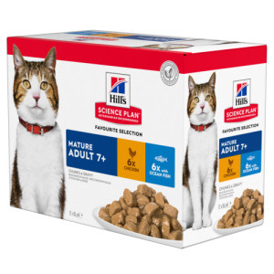 Hill&apos;s Mature Adult 7+ combipack kip zeevis nat kattenvoer 85 gr 1 doos (12 x 85 g)