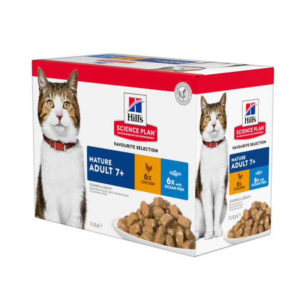 Hill&apos;s Mature Adult 7+ combipack kip zeevis nat kattenvoer 85 gr 5 dozen (60 x 85 g)