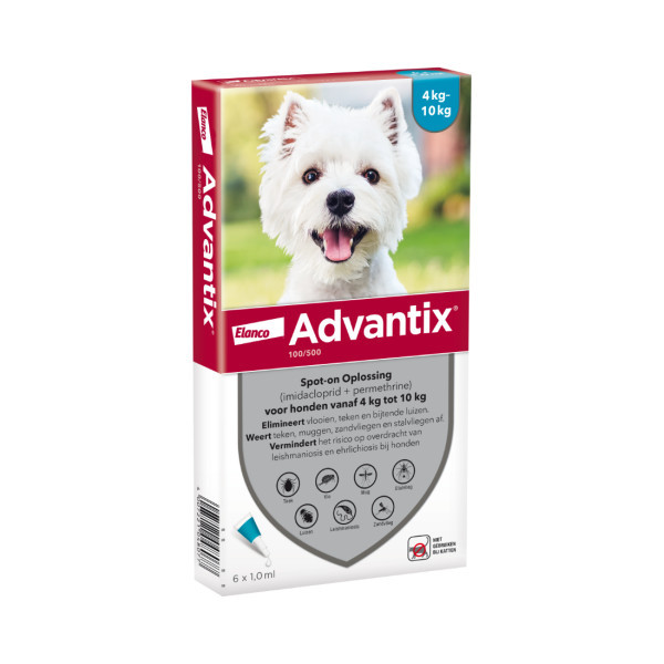 Advantix 100/500 voor honden van 4 tot 10 kg 4 pipetten