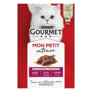 Gourmet Mon Petit Intense met rund, kalf, lam natvoer kat 4 x (6 x 50 g)