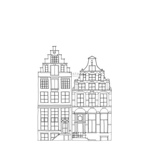 Estahome Fotobehang Getekende Amsterdamse Grachtenhuisjes Zwart En Wit - 150 X 279 Cm
