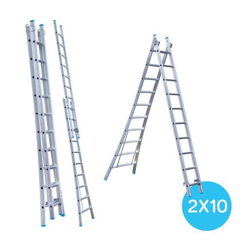 Eurostairs Uitgebogen Reform Ladder - Tweedelige Ladder Met 2x10 Sporten