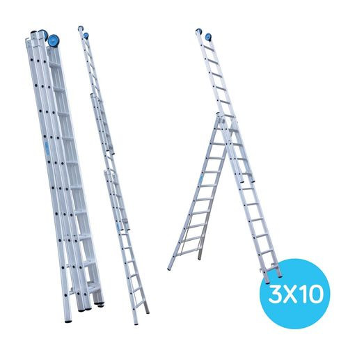 Eurostairs Uitgebogen Driedelige Ladder - Reform Ladder - 3x10 Sporten + Gevelrollen