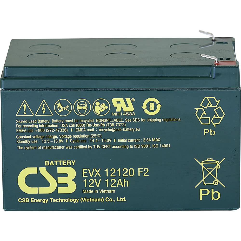 CSB Battery EVX 12120 Loodaccu 12 V 12 Ah Loodvlies (AGM) (b x h x d) 151 x 100 x 98 mm Kabelschoen 6.35 mm Cyclusbestendig, Onderhoudsvrij, Geringe