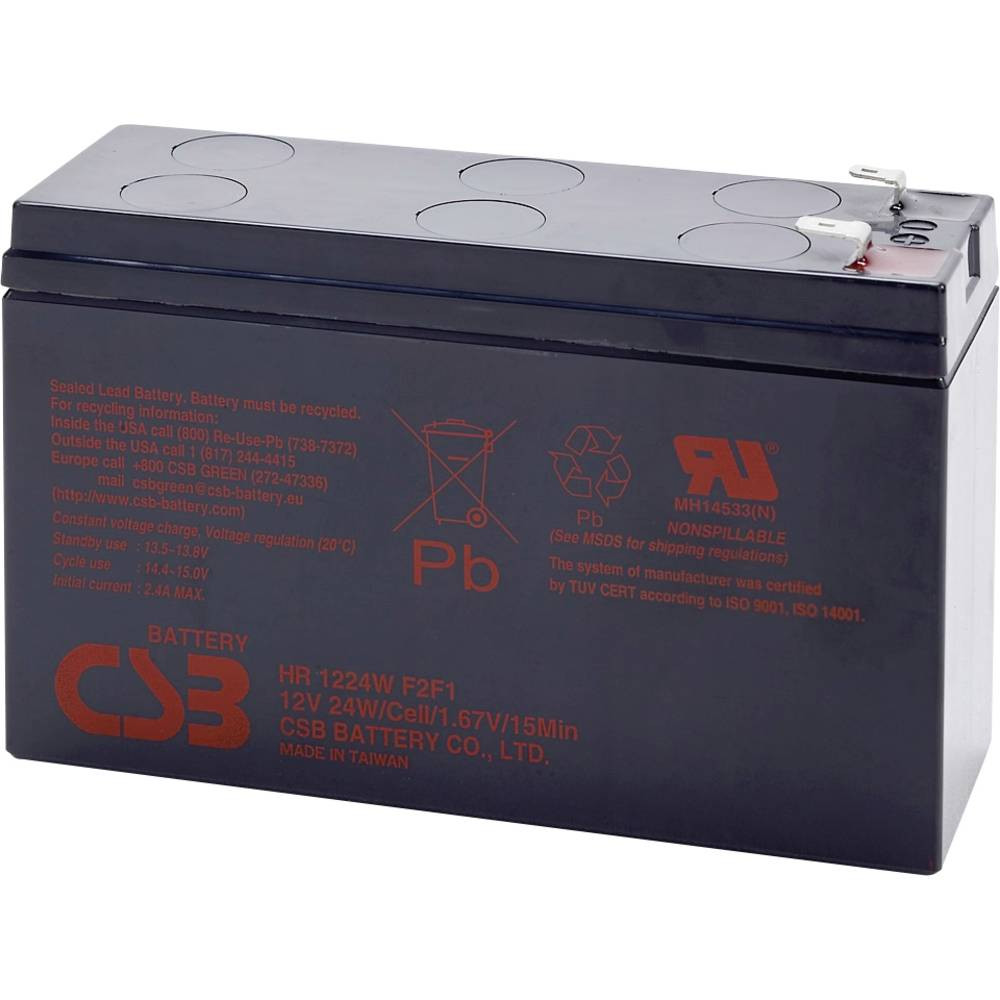 CSB Battery HR 1224W high-rate Loodaccu 12 V 5.8 Ah Loodvlies (AGM) (b x h x d) 151 x 98 x 51 mm Kabelschoen 6.35 mm Onderhoudsvrij, Geringe zelfontlading