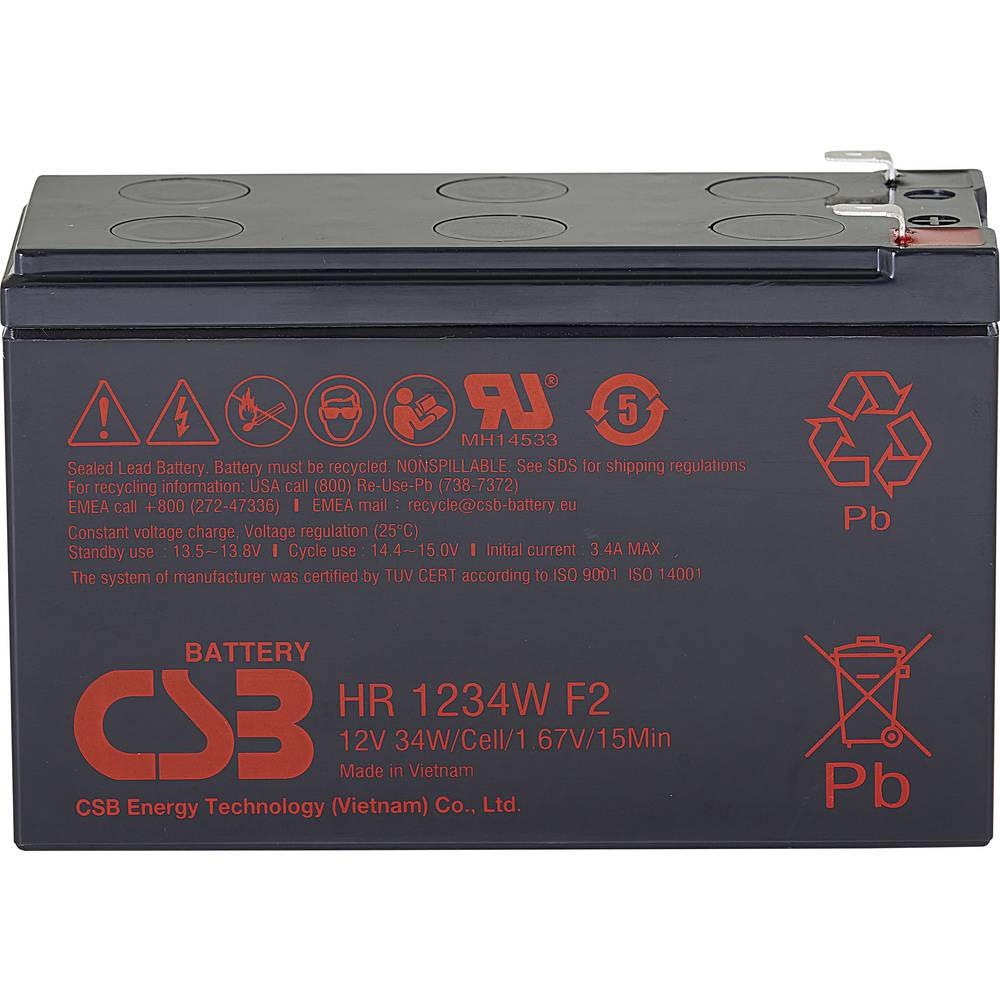 CSB Battery HR 1234W high-rate Loodaccu 12 V 8.4 Ah Loodvlies (AGM) (b x h x d) 151 x 99 x 65 mm Kabelschoen 6.35 mm Onderhoudsvrij, Geringe zelfontlading