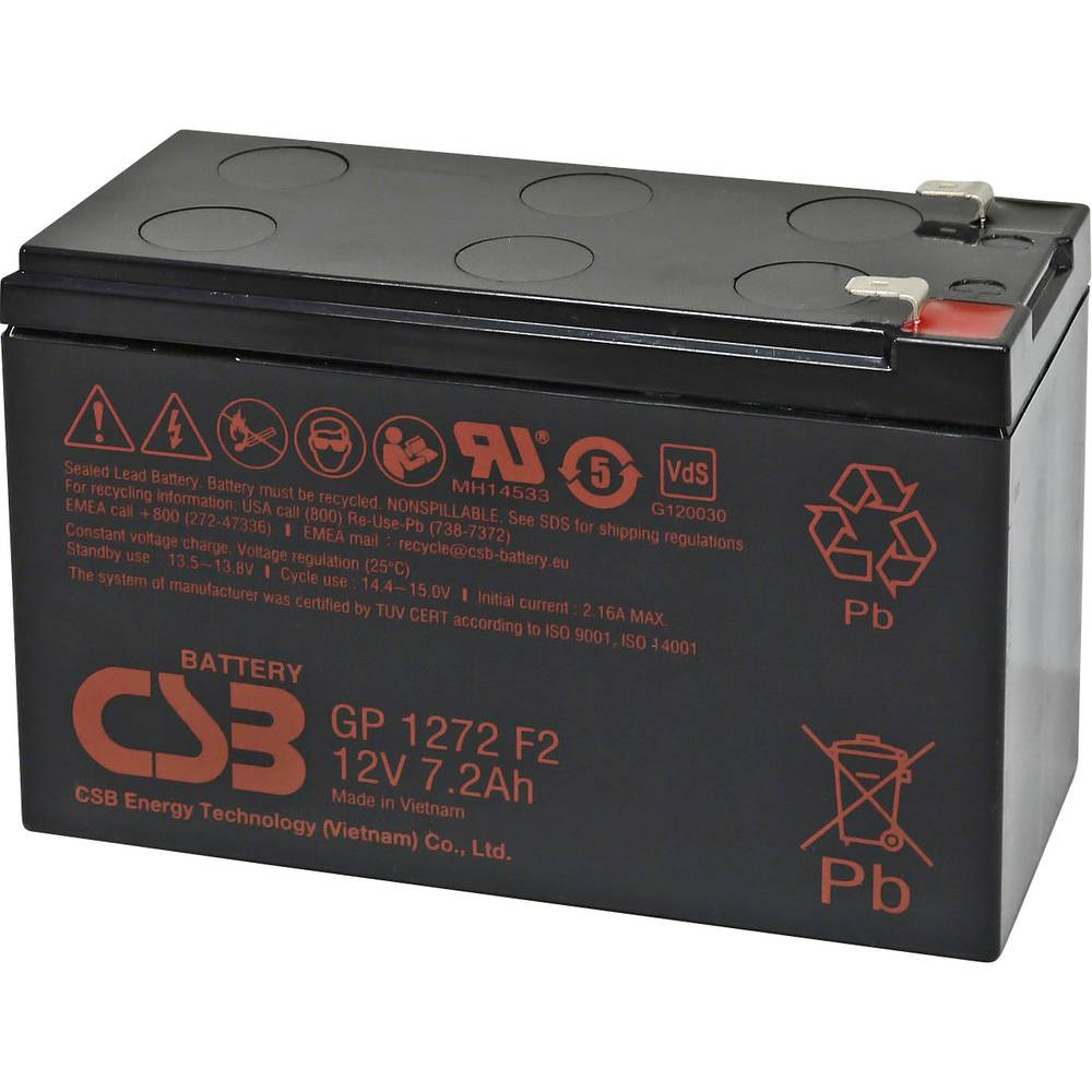 CSB Battery GP 1272 Standby USV Loodaccu 12 V 7.2 Ah Loodvlies (AGM) (b x h x d) 150 x 97 x 65 mm Kabelschoen 6.35 mm Onderhoudsvrij, Geringe zelfontlading,