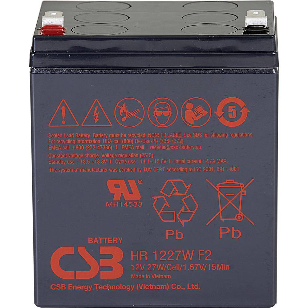 CSB Battery HR 1227W high-rate Loodaccu 12 V 6.2 Ah Loodvlies (AGM) (b x h x d) 90 x 106 x 70 mm Kabelschoen 6.35 mm, Kabelschoen 4.8 mm Onderhoudsvrij,