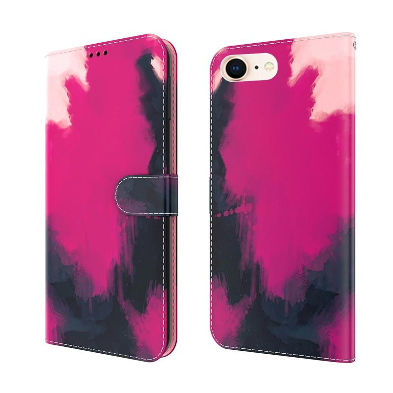 Aquarel Patroon Horizontale Flip Lederen Case met Houder & Card Slot & Portemonnee voor iPhone SE 2020 & 8 & 7 (Berry Color)