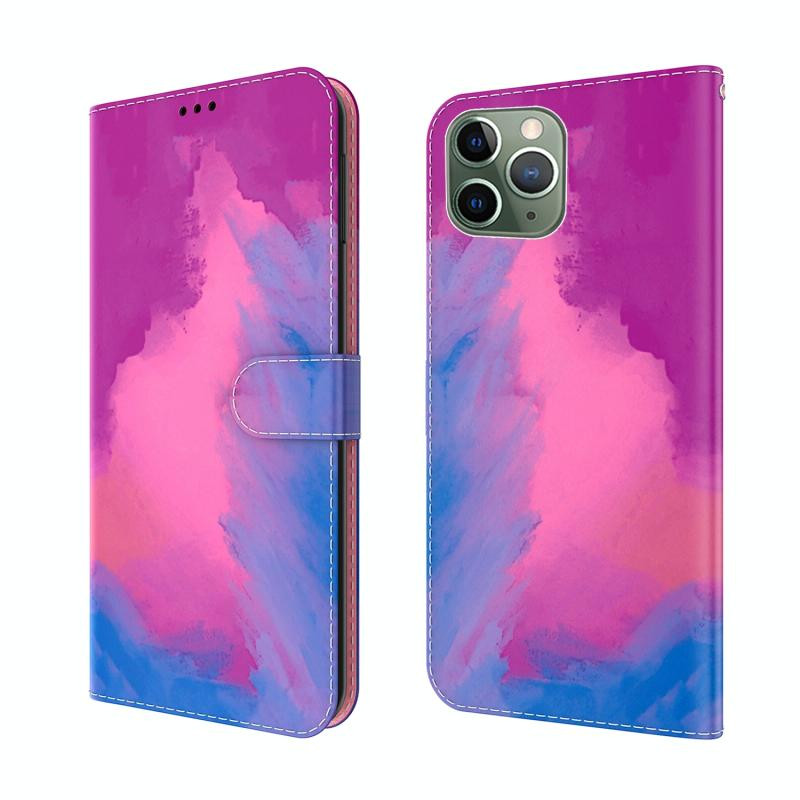 Aquarel Patroon Horizontale Flip Lederen Case met Houder & Card Slot & Portemonnee voor iPhone 11 Pro (Purple Red)