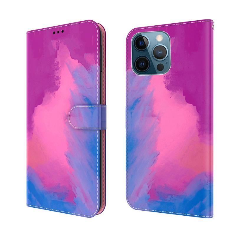 Aquarel Patroon Horizontale Flip Leren Case met Houder & Kaart Slot & Portemonnee voor iPhone 12 Pro Max (Purple Red)