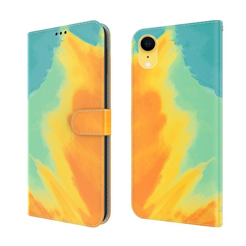 Aquarel Patroon Horizontale Flip Leren Case met Houder & Card Slot & Portemonnee voor iPhone XR (Herfst Bladkleur)