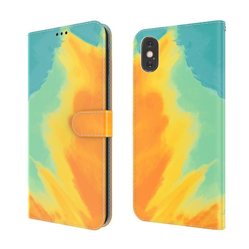 Aquarel Patroon Horizontale Flip Lederen Case met Houder & Card Slot & Portemonnee voor iPhone XS MAX (Herfst Bladkleur)