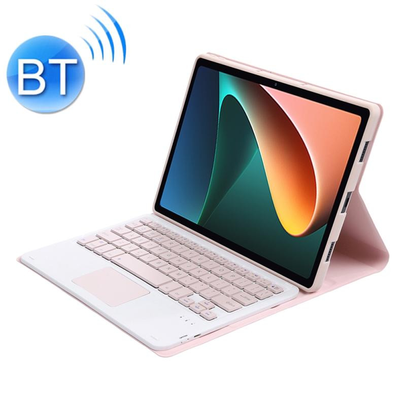 A0N5-A-ultradunne afneembare lambextuur TPU Bluetooth-toetsenbord lederen tas met houder & touchpad voor Xiaomi Pad 5/5 Pro (Pink)