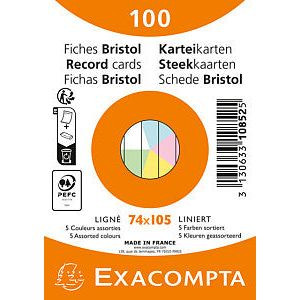 Flashcard exacompta 74x105mm lijn 5 kleuren | 100 pak