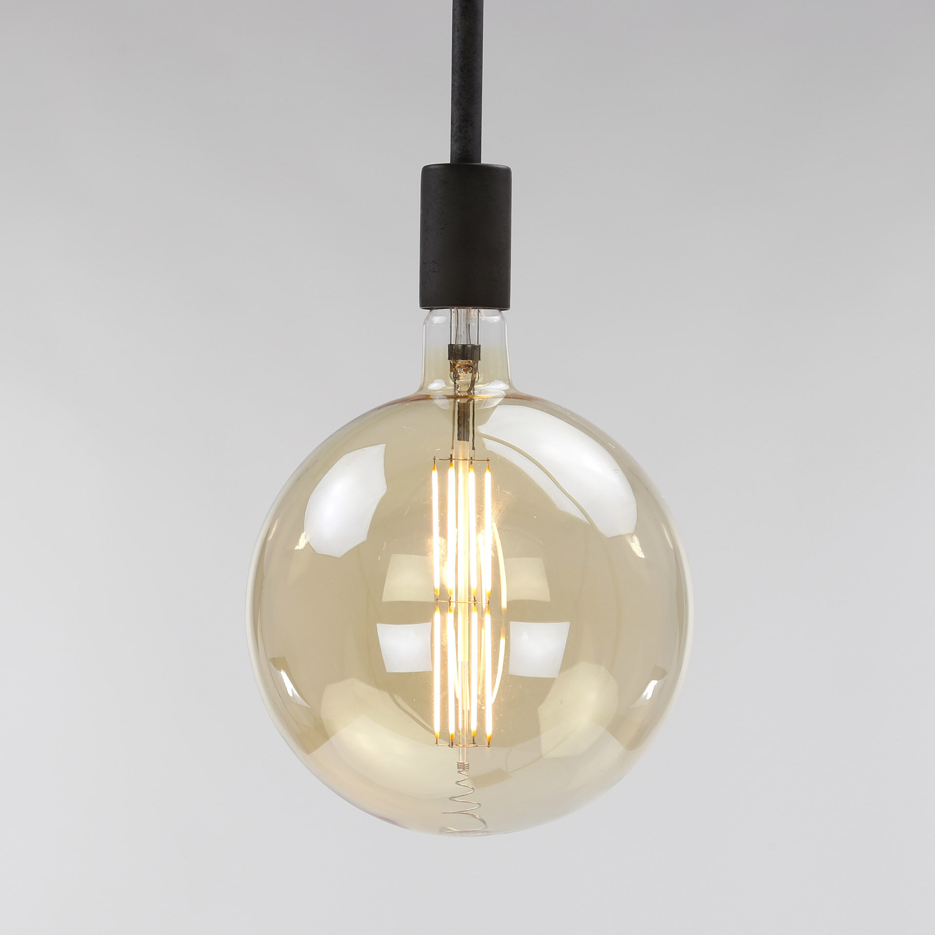 Kooldraadlamp Bol XXL Ø20cm, LED E27 / 8W, Goldline, dimbaar - Amberkleurig glas