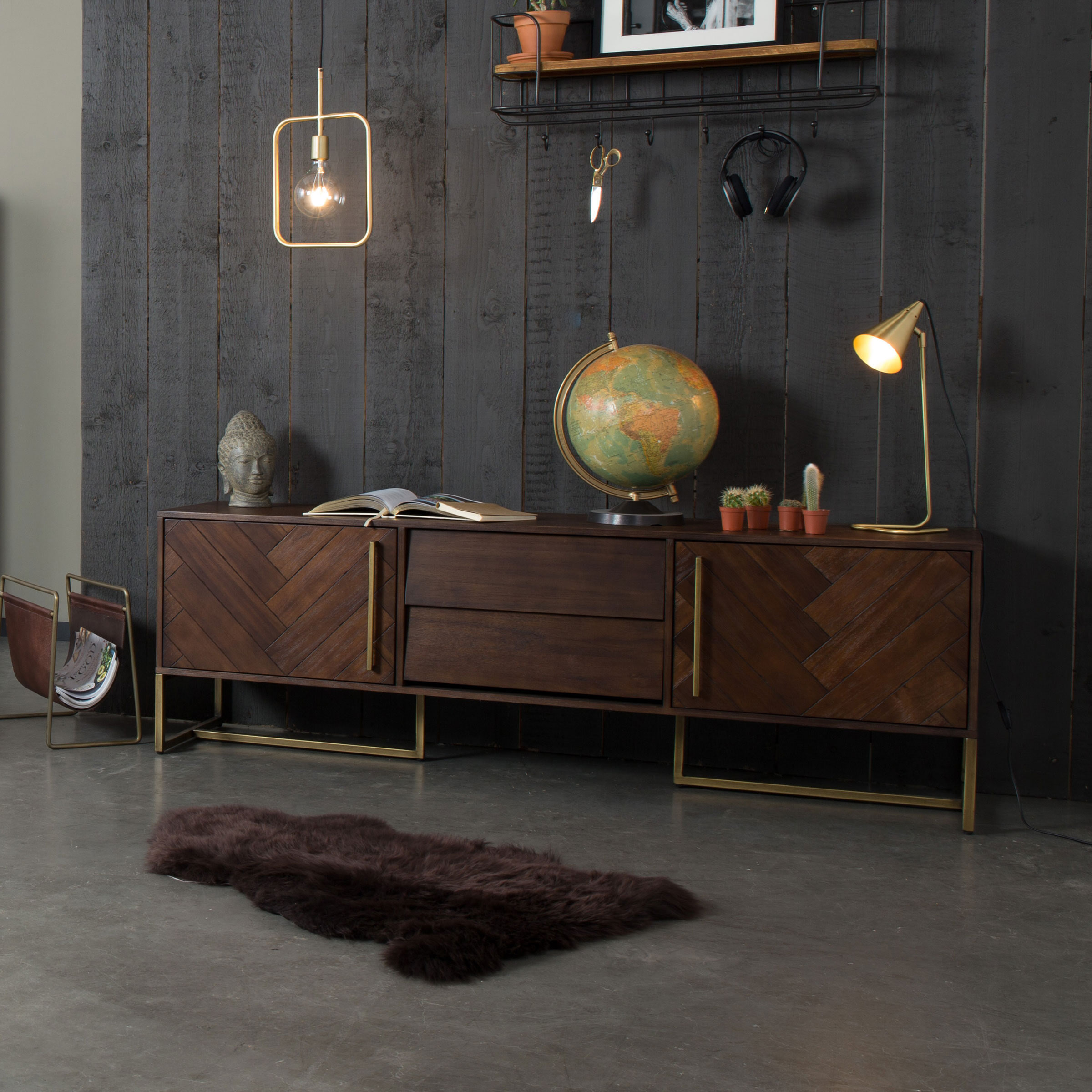Dutchbone Tv-meubel 'Class' Antique Brass, 180 x 60cm, kleur Bruin