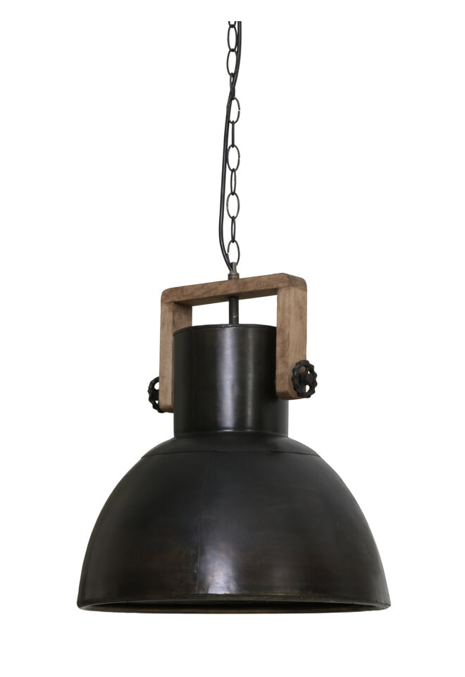 Light & Living Hanglamp 'Shelly' 40cm, hout weather barn-zwart zink