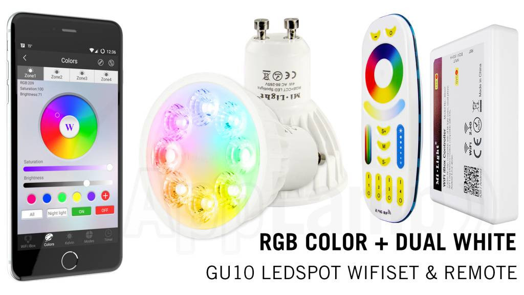 Mi·Light Mi-Light 4W RGBWW GU10 Starterskit Spotje +Wifi Box +Afstandsbediening