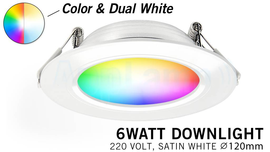 Mi·Light Mi-Light 6W RGBWW Kleur + Dual White LED Inbouwspot 220V. Satijn Wit