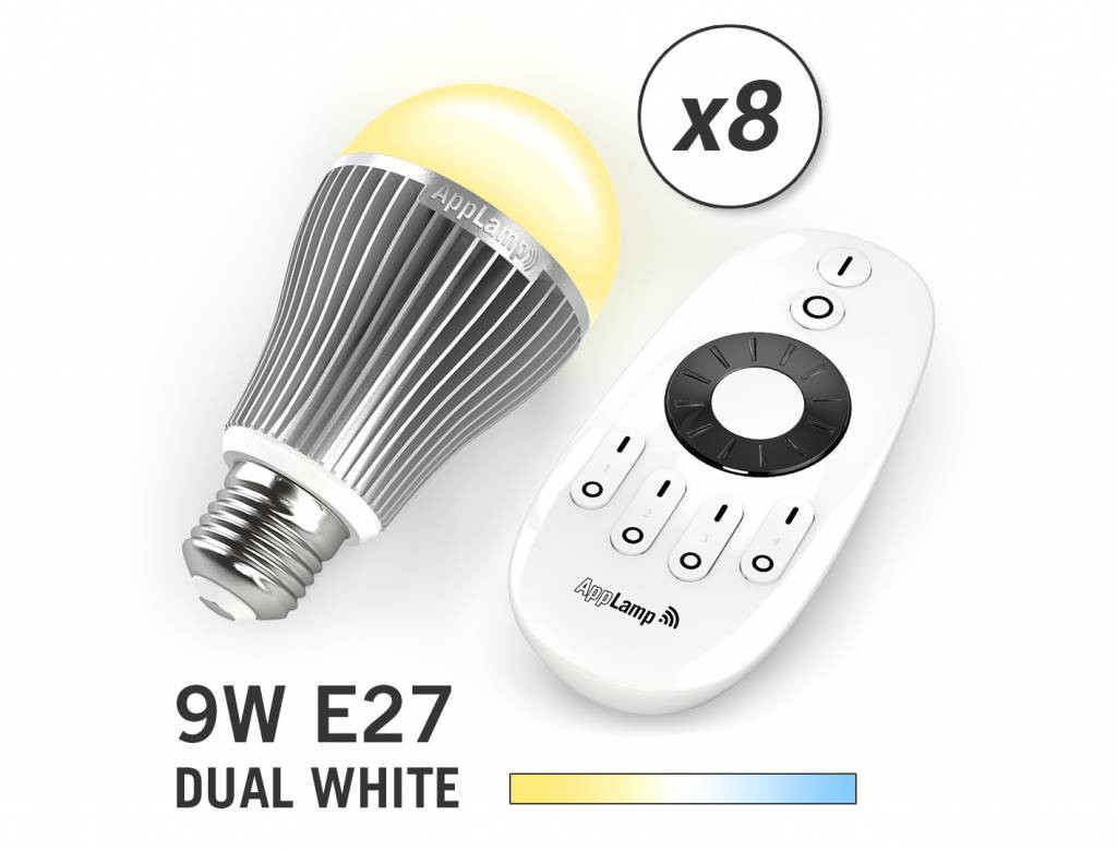 Mi·Light Mi-light 9W Dual White E27 Set van 8 Wifi LED Lampen