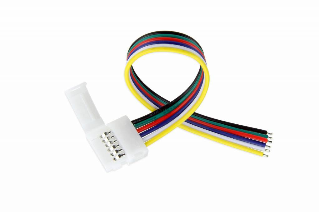 Clip Pigtail Connector voor 12mm RGBWW / RGB CCT Led Strips | 6 Contacten