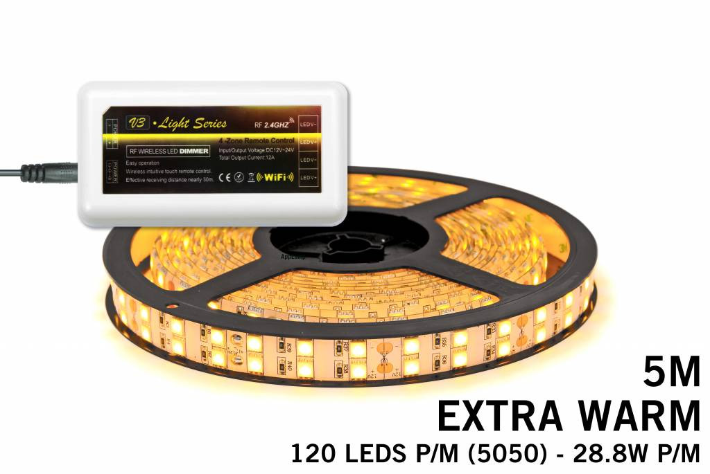 Mi·Light Extra Warm Wit Led Strip | 5m 120 Leds pm IP65 uitbreidingset