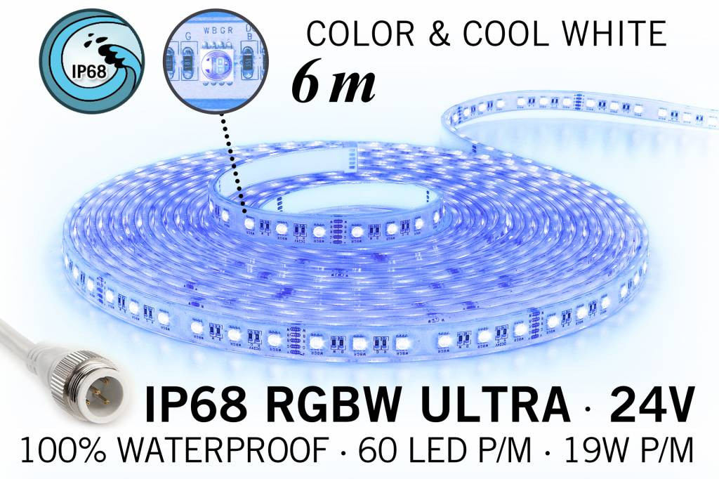 RGB & Koel Wit IP68 Waterdicht Ultra 4 in 1 Led Strip | 6m 60 Leds pm 24V
