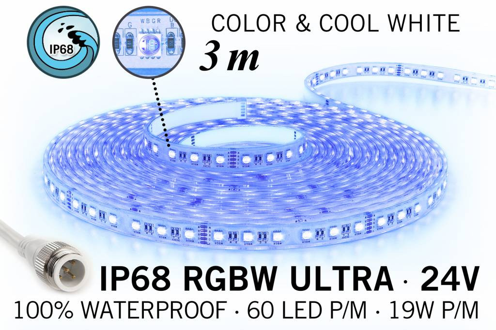 RGB & Koel Wit IP68 Waterdicht Ultra 4 in 1 Led Strip | 3m 60 Leds pm 24V