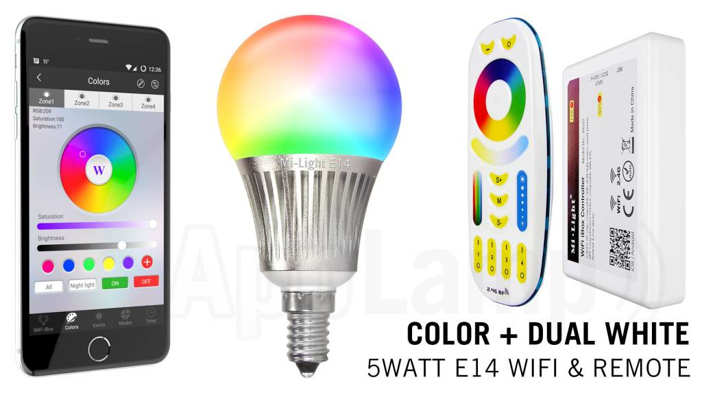 Mi·Light Mi-Light E14 RGBWW 5 Watt WifiSet met Afstandsbediening