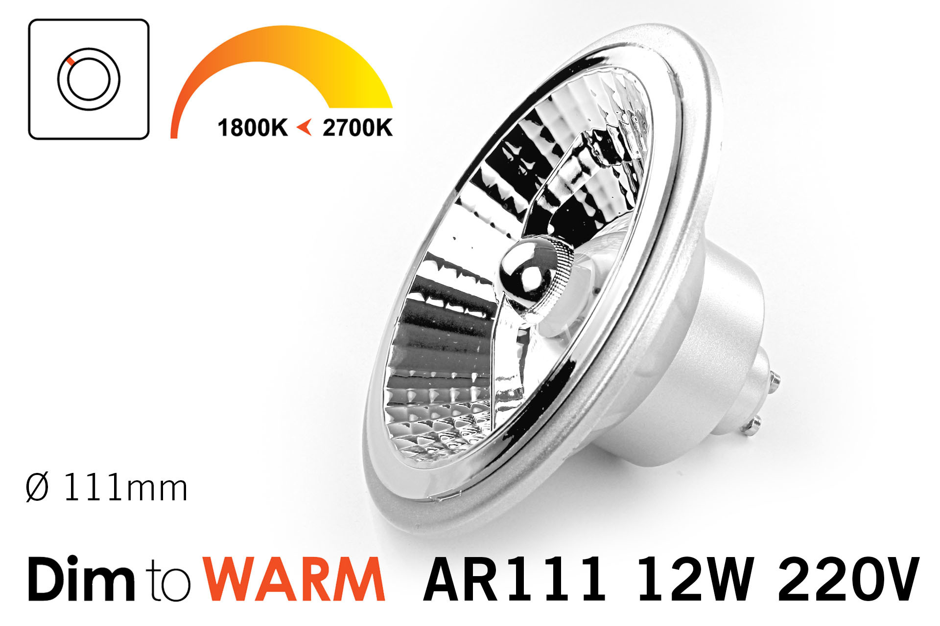Dim2Warm AR-111 GU10 LED spot 2700K tot 1800K