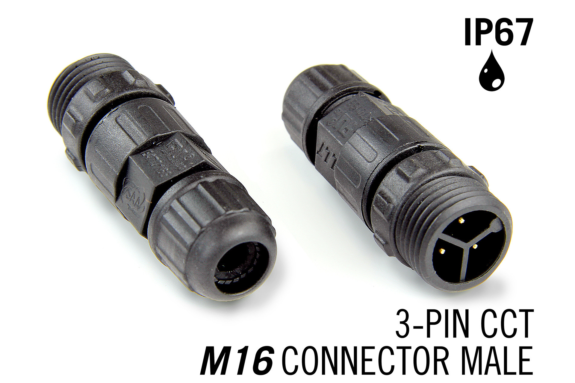 M16 3 Pin IP67 Waterdichte Male Connector