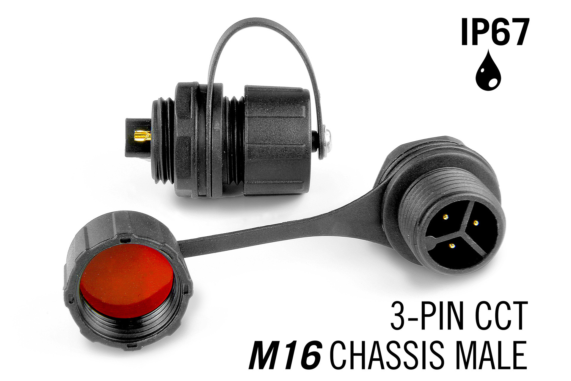 M16 3 Pin IP67 Waterdichte Male Chassis Connector