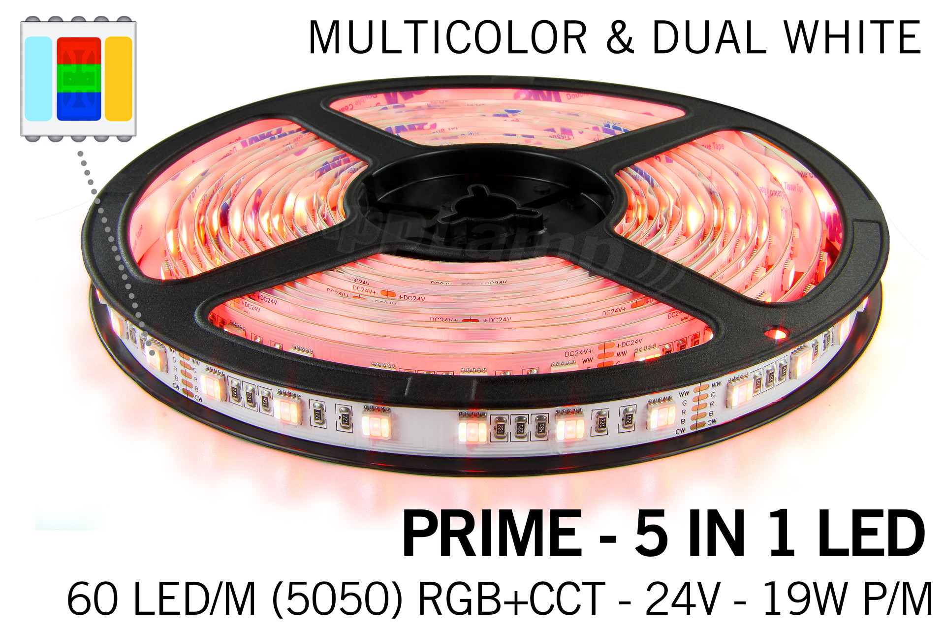 Mi·Light RGB & Dual White Prime 5 in 1 Led Strip | 12 of 24Volt | 60 of 96 leds per meter | 2.5 of 5m lengte