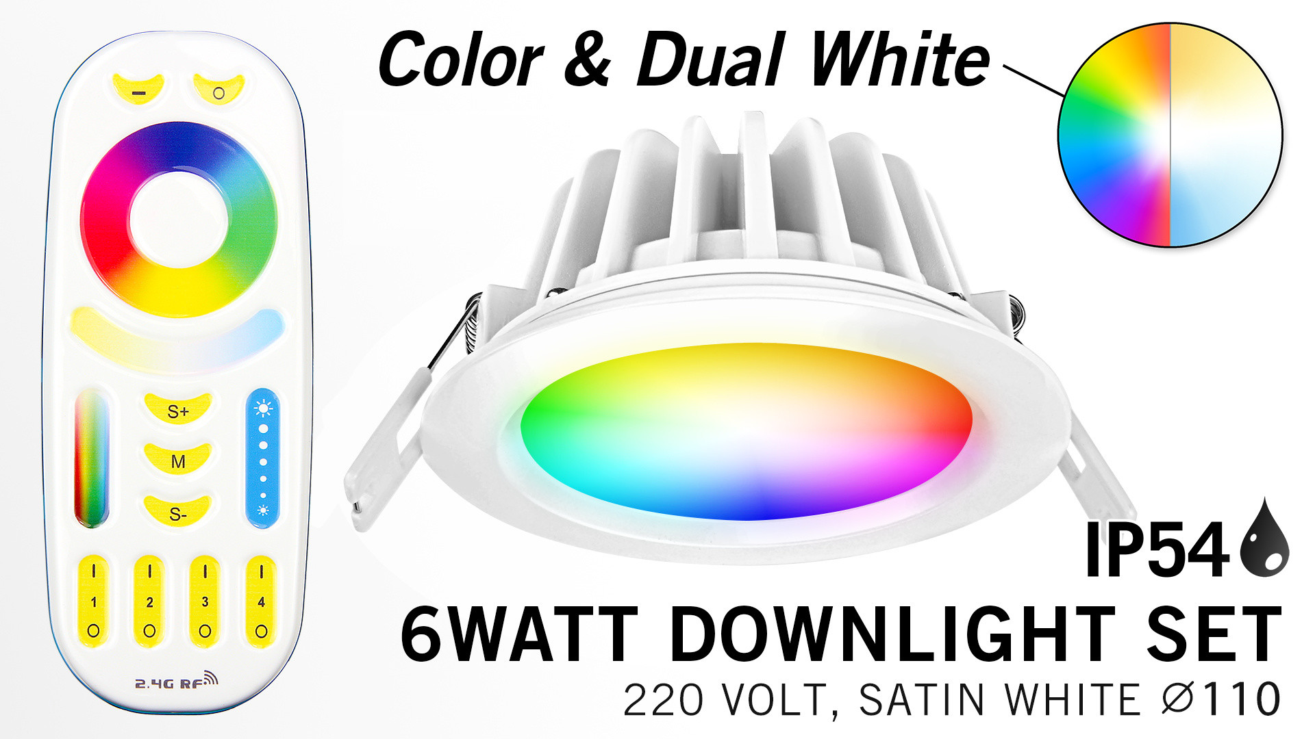 Mi·Light Mi-Light Set 6W RGBWW Kleur + Dual Wit LED Inbouwspot + Afstandsbediening IP65