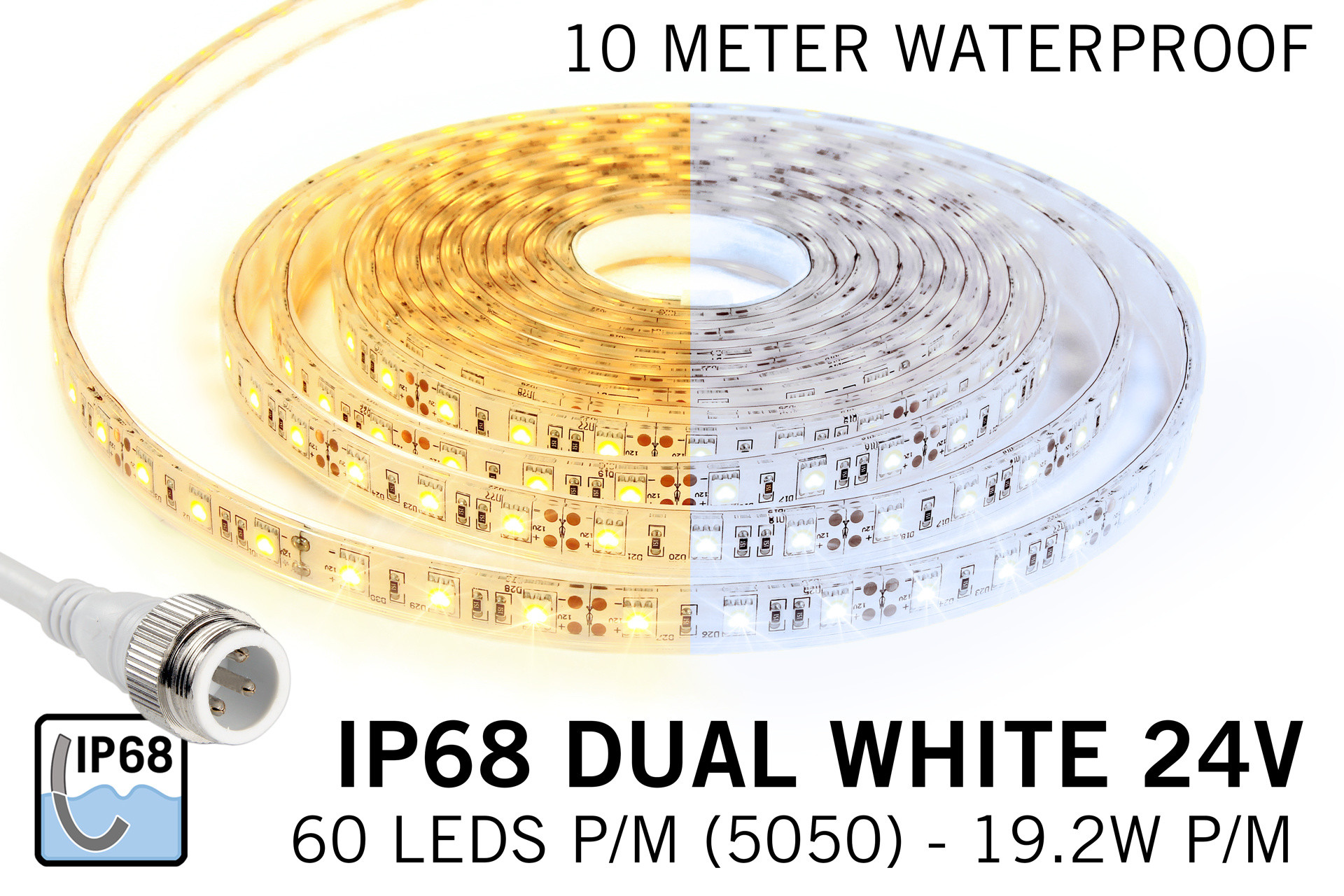 Dual White IP68 Waterdicht Led Strip | 10m 60 Leds pm Type 5050 Losse Strip