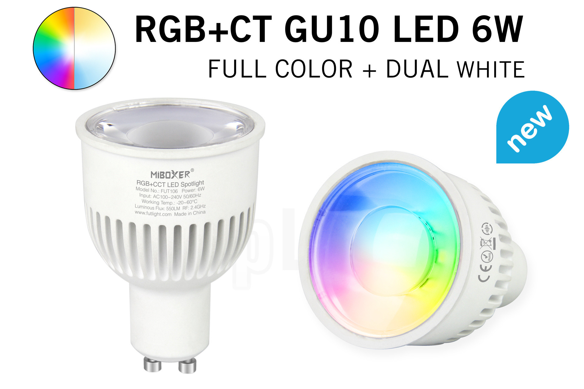 Mi·Light Mi-Light 6W RGBWW Kleur + Dual White Dimbaar GU10 LED Spot 220V