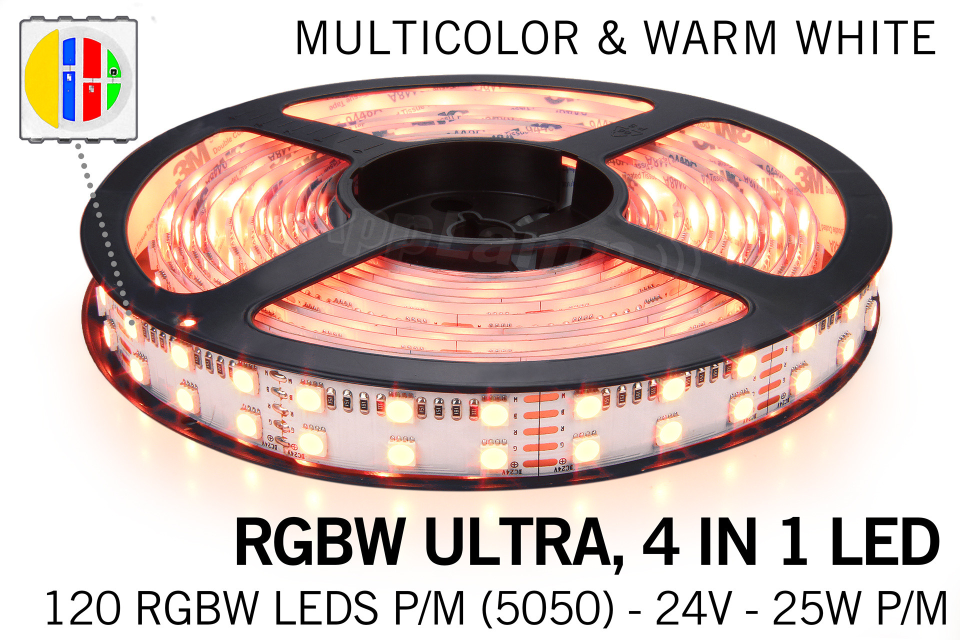 RGB & Warm Wit Ultra 4 in 1 Led Strip | Dubbele rij 120 Leds pm Losse Strip