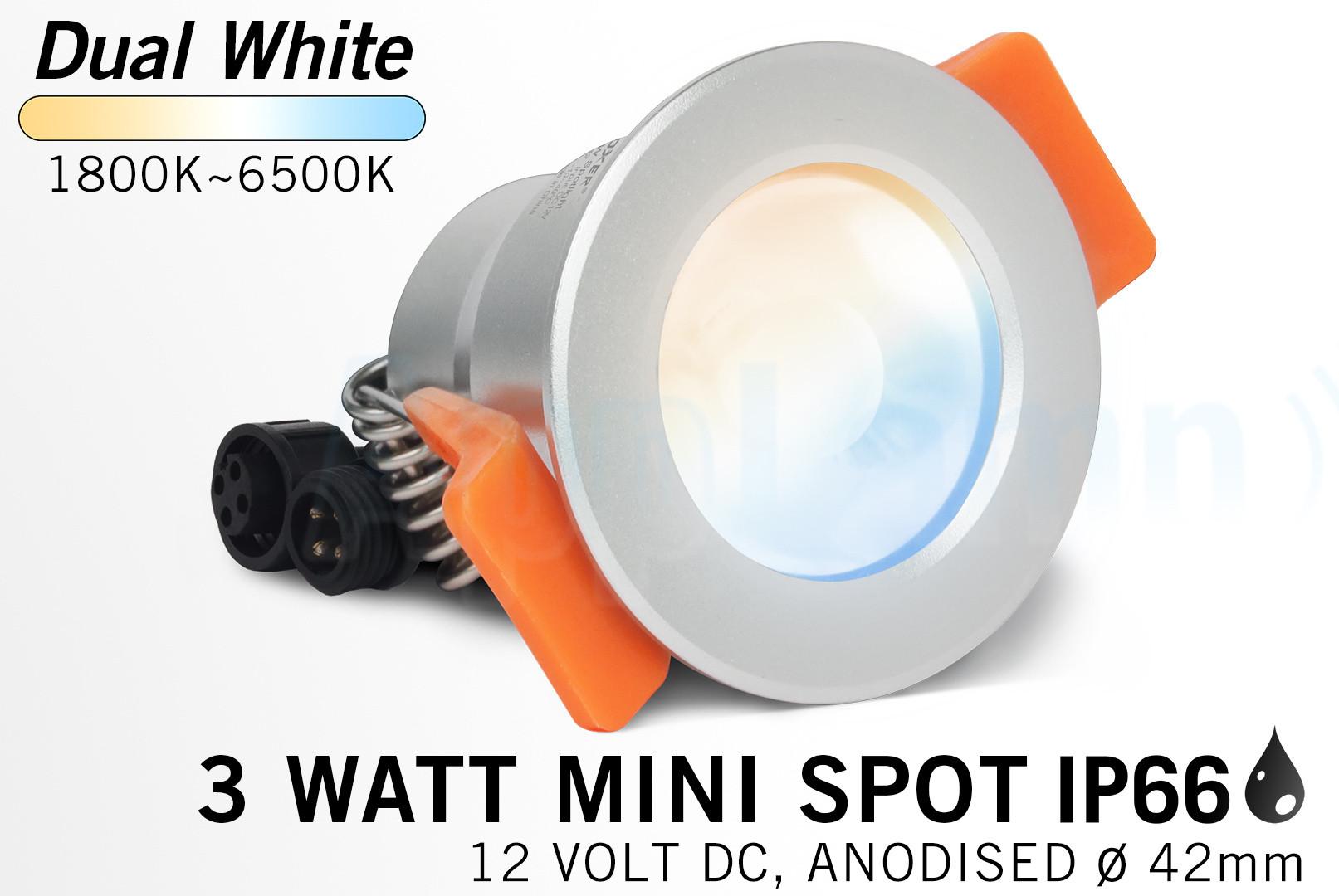 Mi·Light Miboxer 3W Dual White Mini LED spotje. Waterdicht IP66, 12Volt, Ø 42mm