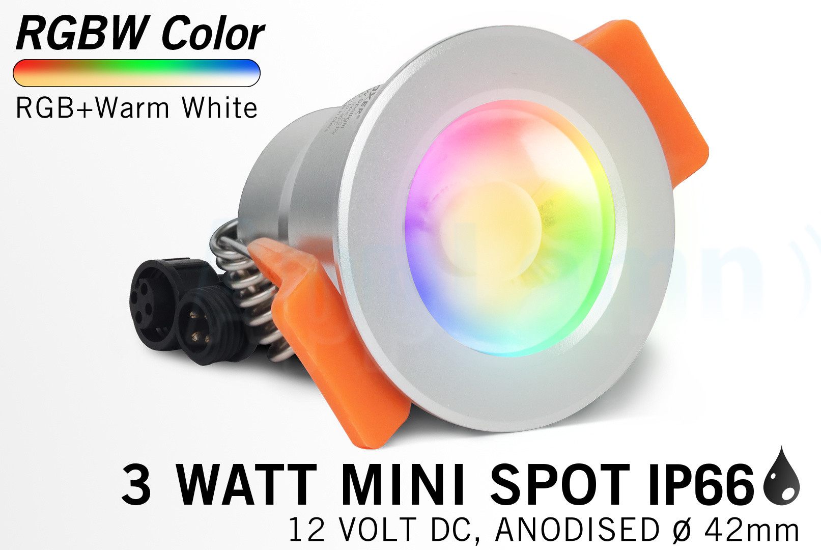 Mi·Light Miboxer 3W RGBW Kleur + Warm Wit Mini LED spotje. Waterdicht IP66, 12Volt, Ø 42mm