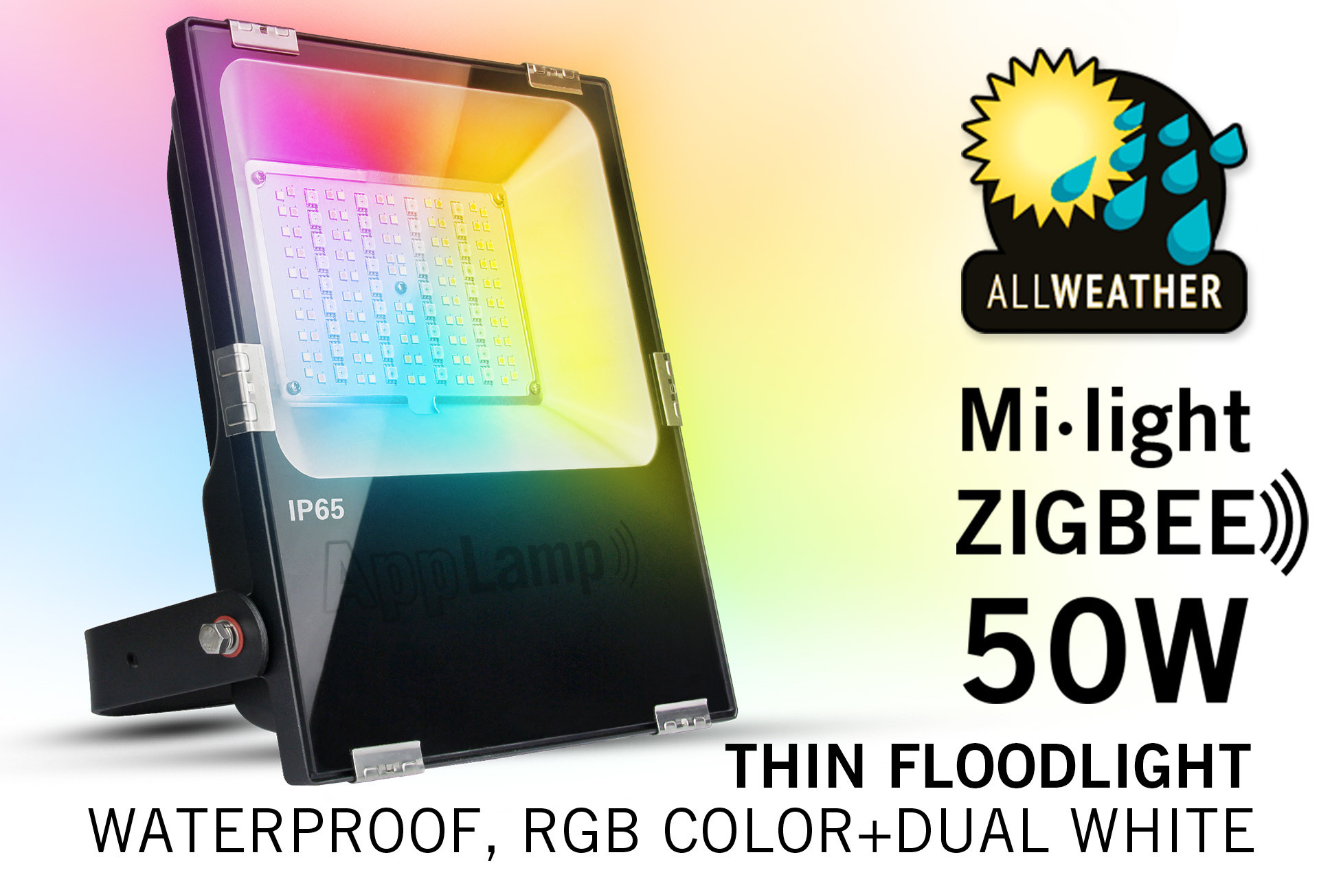 Mi·Light Zigbee 50W RGBWW Kleur + Dual White LED Schijnwerper. Waterdicht IP65