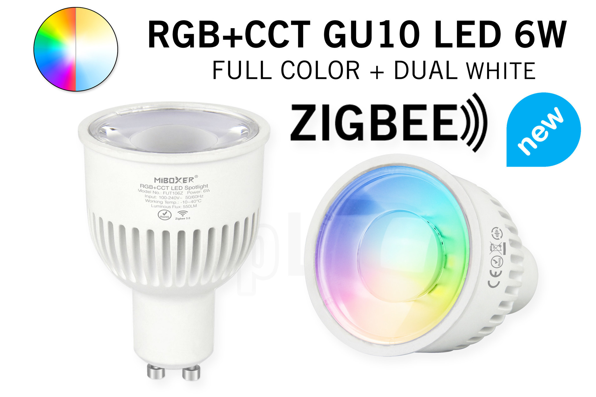 Mi·Light Mi-Light Zigbee 6W RGBWW Kleur + Dual White Dimbaar GU10 LED Spot 220V