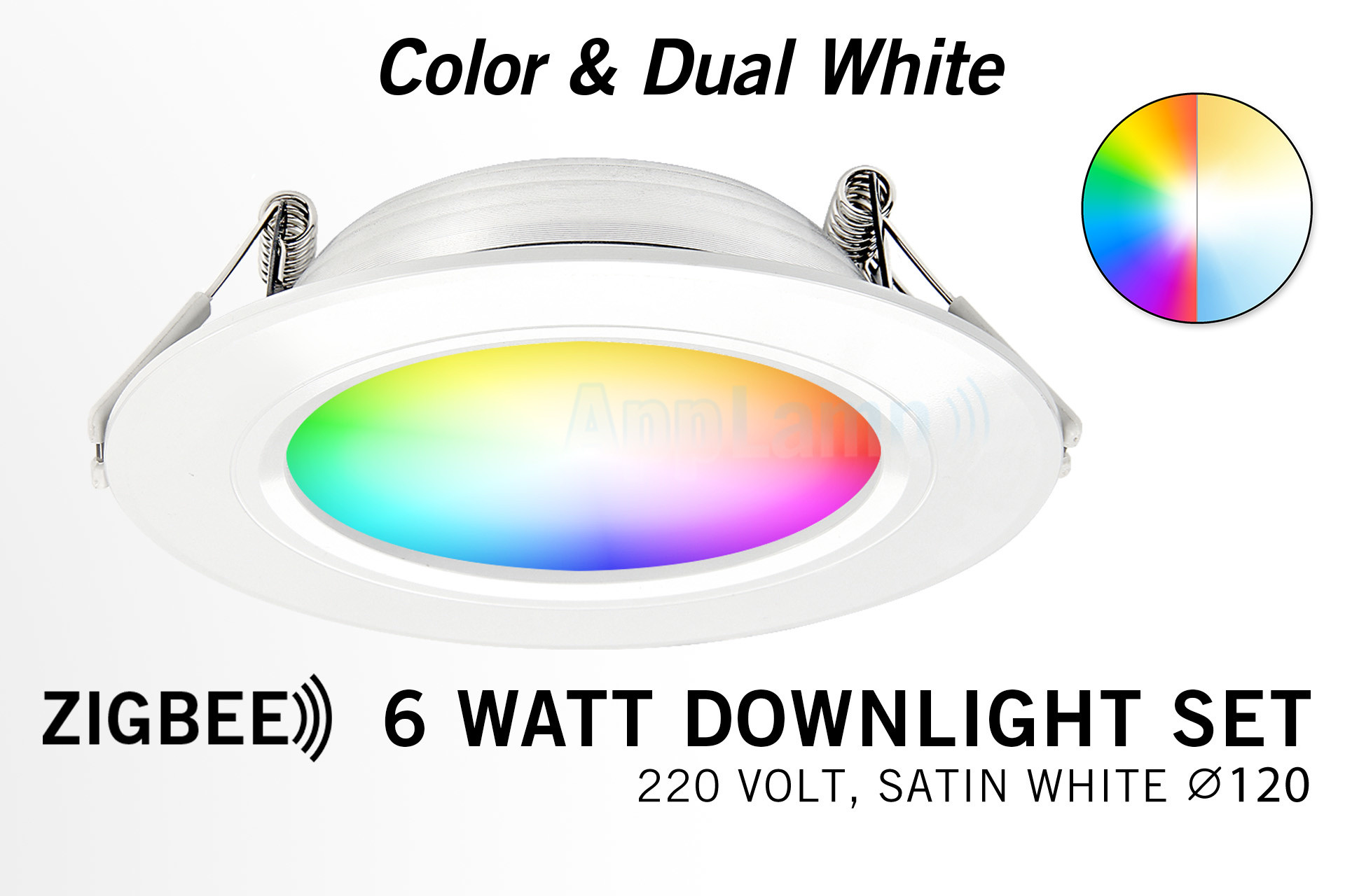 Mi·Light Mi-Light Zigbee 6W RGBWW Kleur + Dual White LED Inbouwspot 220V. Satijn Wit