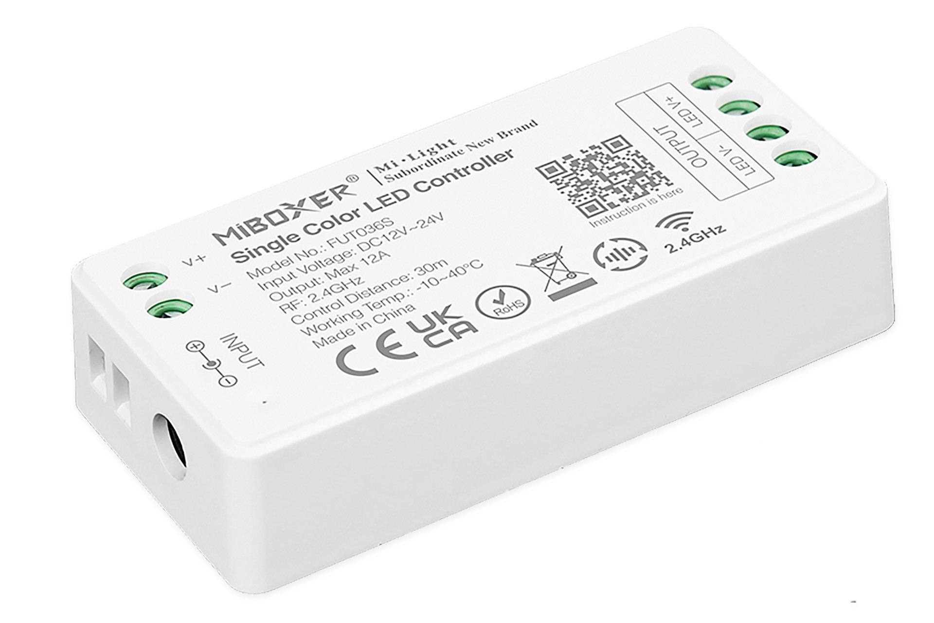 Mi·Light Enkelkleurige LED strip controller 12A, 12V-24V (LOS)