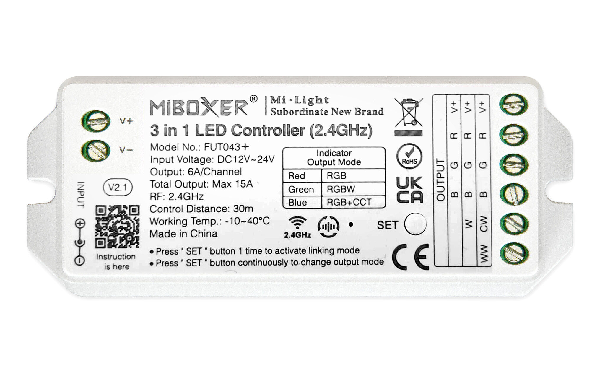 Mi·Light RGB/RGBWW /RGB+CCT LED Strip Controller 12-24V, 15A (los)