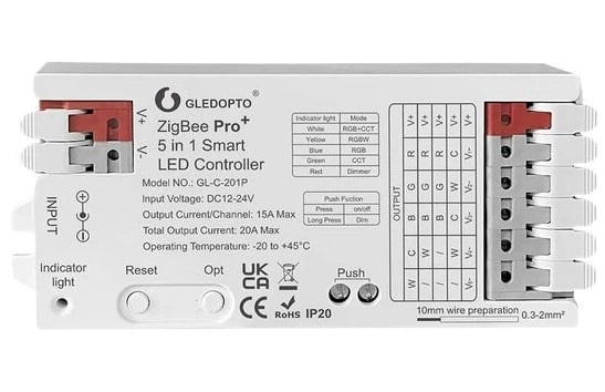 GLEDOPTO 20A Gledopto 5 in 1 Zigbee Pro Controller GL-C-201P | 12-24 Volt